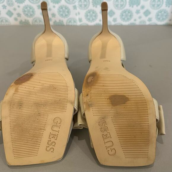 Guess Womens Sancia 8.5 Dress Sandals Heels Stilettos Cream Bows Ankle Strap - Picture 8 of 11